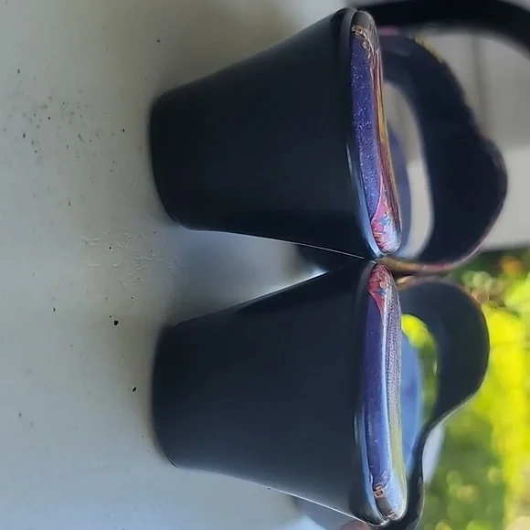 Women's Shoes Sz 6 Purple Painted Leather Open Toe Sandals Slides Wedge Tropical - Picture 8 of 9